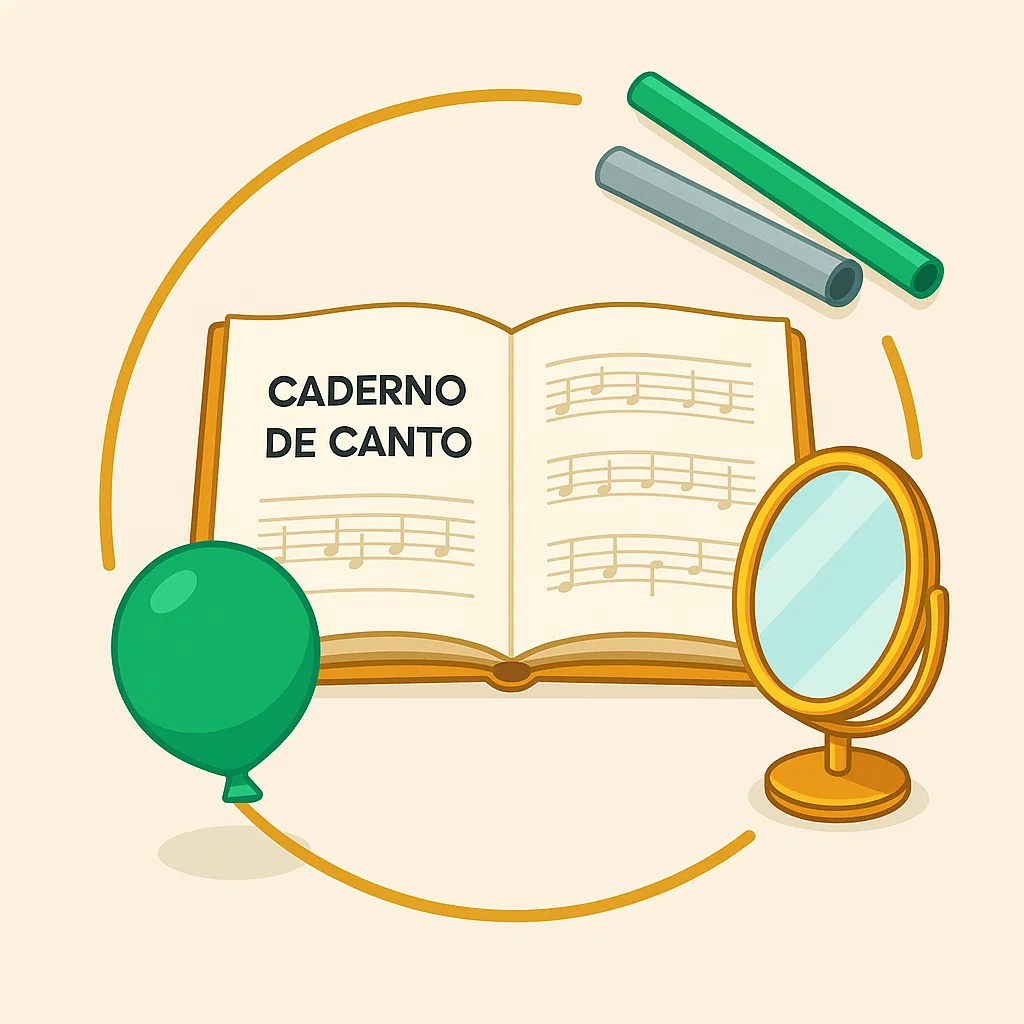 Ilustração de ferramentas como metrônomo e diapasão.